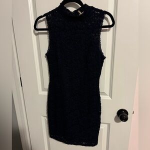 Soprano Navy Sleeveless Lace Mini Dress